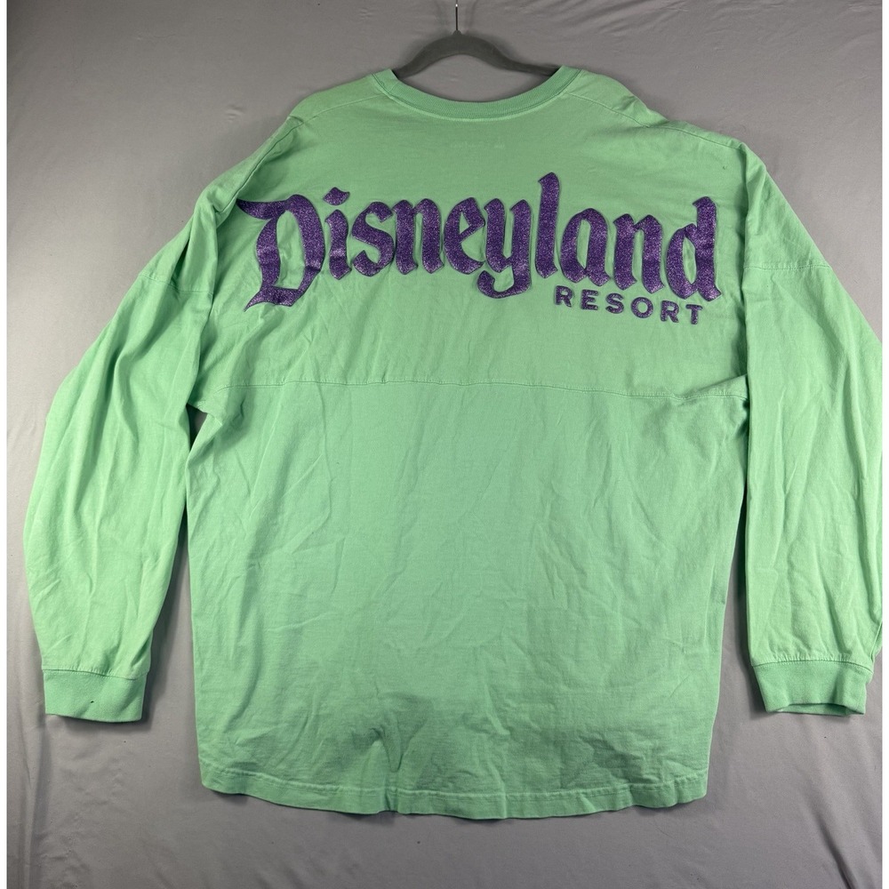 Disney Parks ls green spirit jersey, purple glitter print shirt, women's xxl